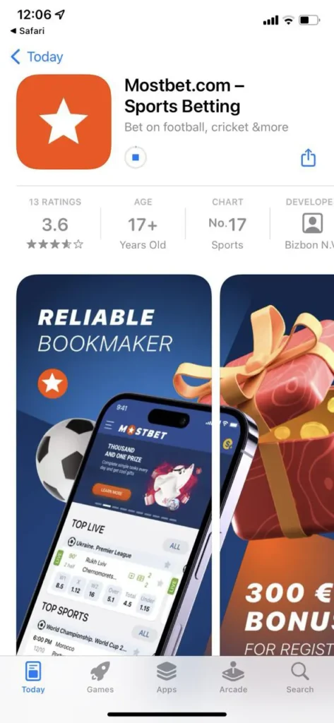 Install the Mostbet app.