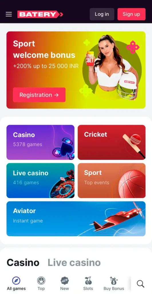 The home page of the Batery website.