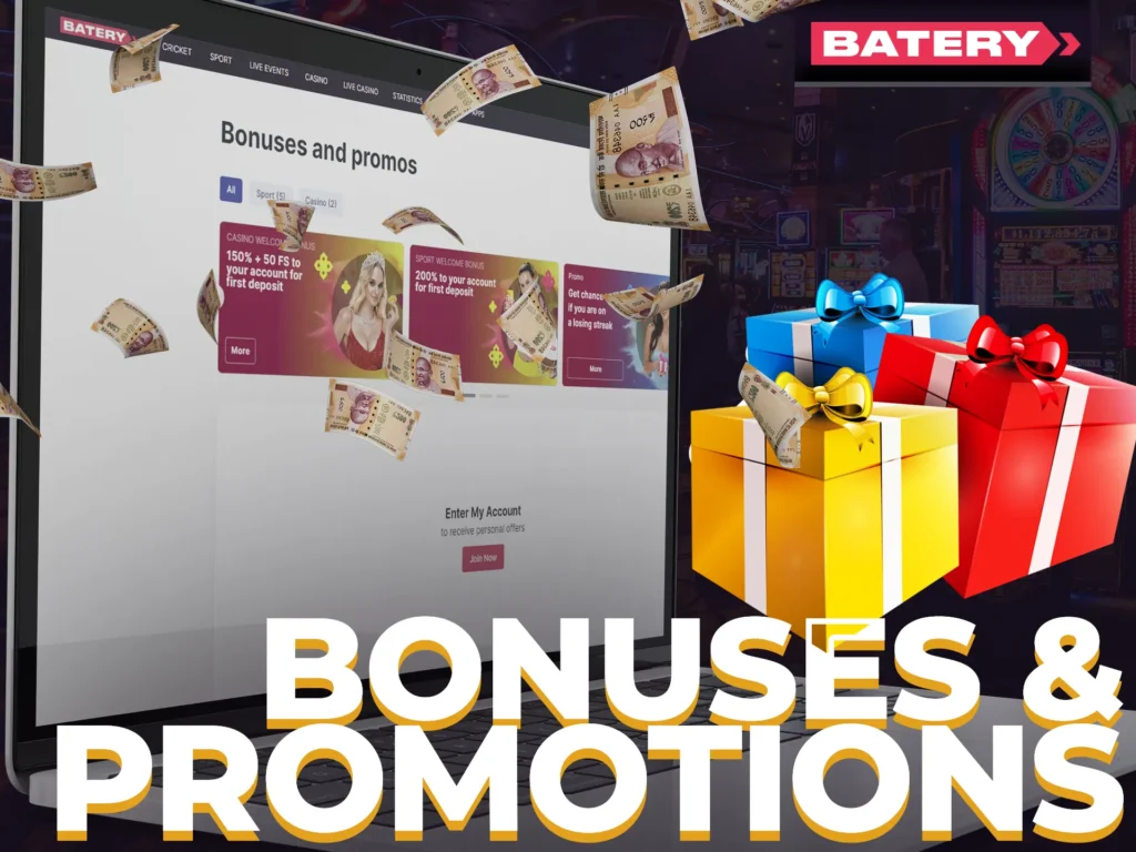 Enjoy big amazing bonuses with the Batery for an amazing slots experience.