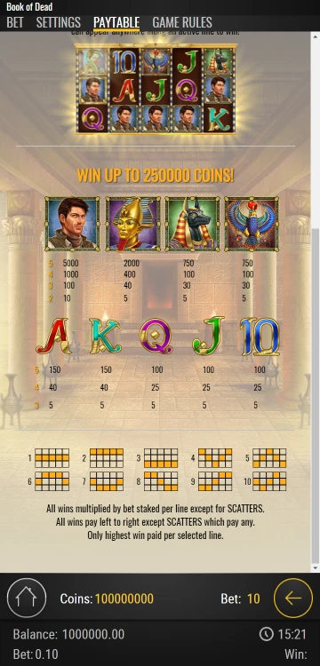 Book of Dead game paylines.