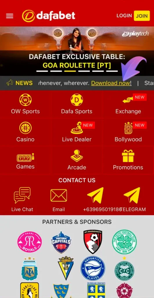 Click on the floating line to start downloading the Dafabet app.