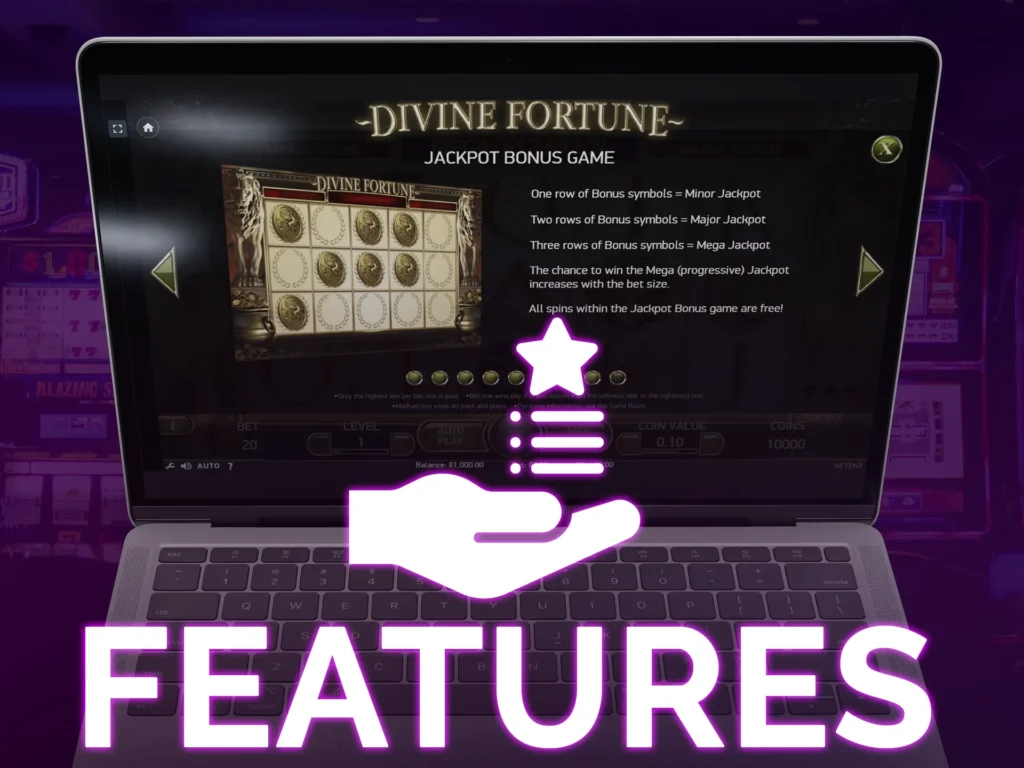 Payout tables detail extra features like free spins and bonus games.