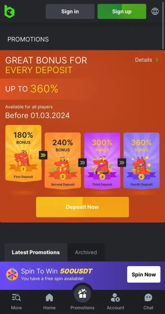 Promotions and bonuses from BC.Game.