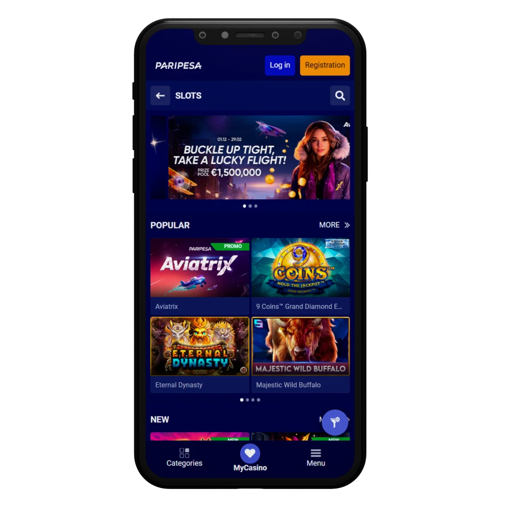 Play slots and win at Paripesa casino app.