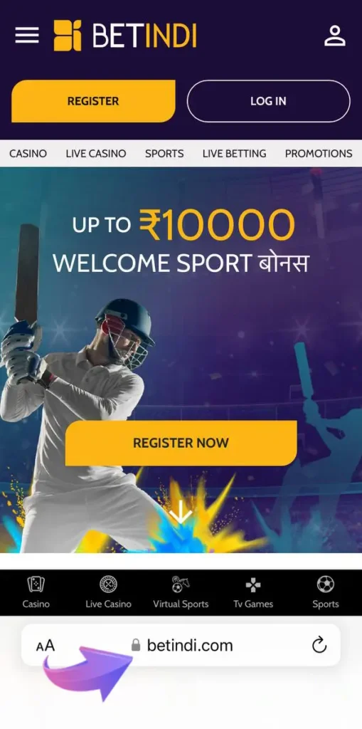 Start your casino journey by visiting the BetIndi site from your mobile iOS device.