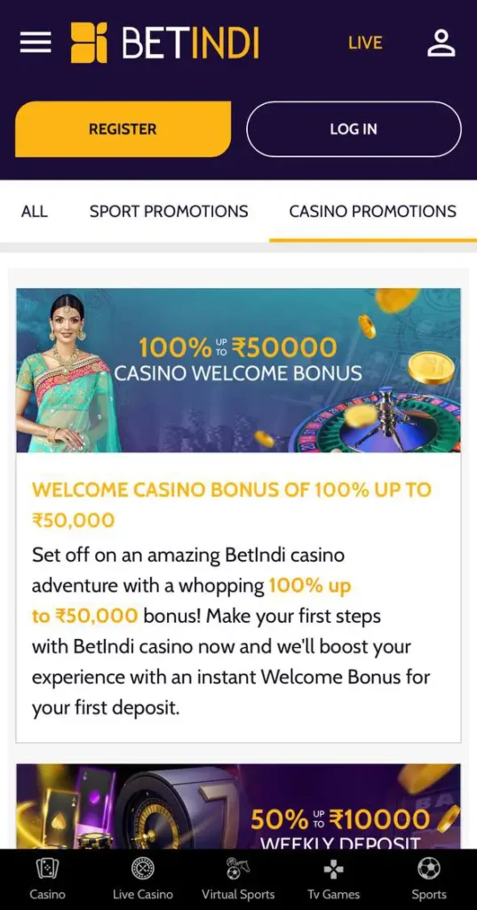 Promotions at BetIndi Casino.