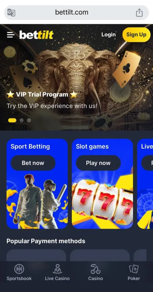 Type Bettilt Casino's offcial website into the address bar.