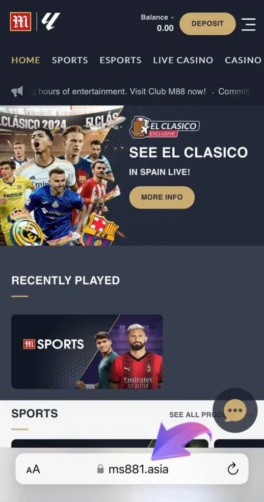Go to the M88 website using the link.