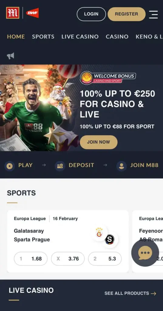 The official page on the M88 app.