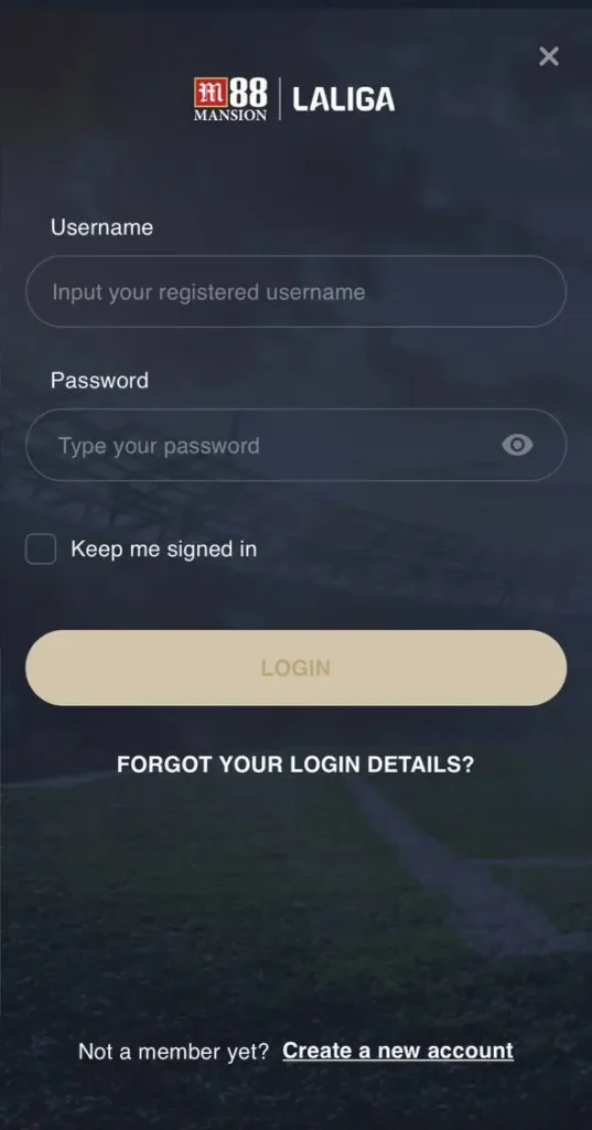 M88 casino account login form.