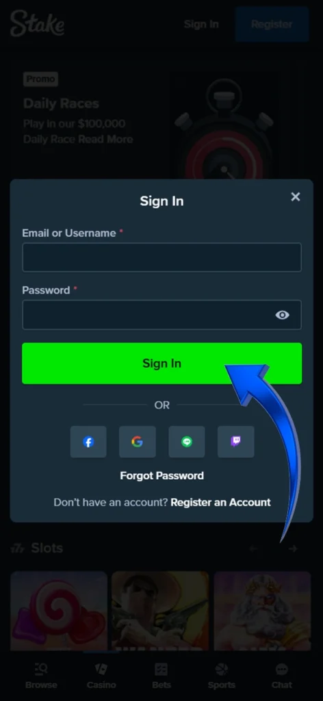 Log in to your Stake account.
