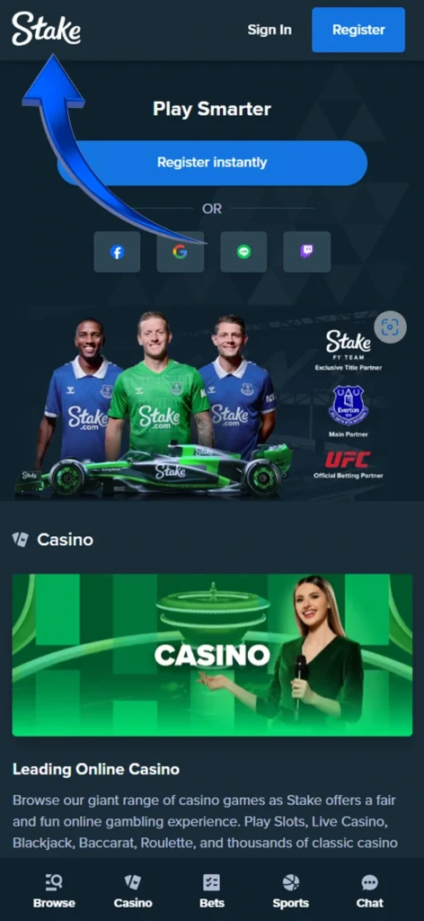Open the official Stake website.