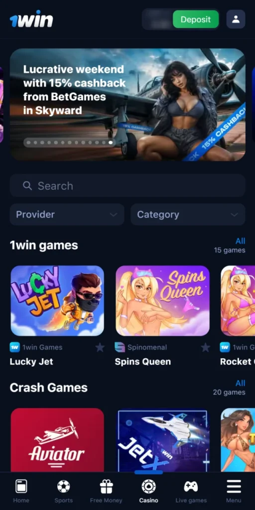 In the casino section you will find many different casino games.