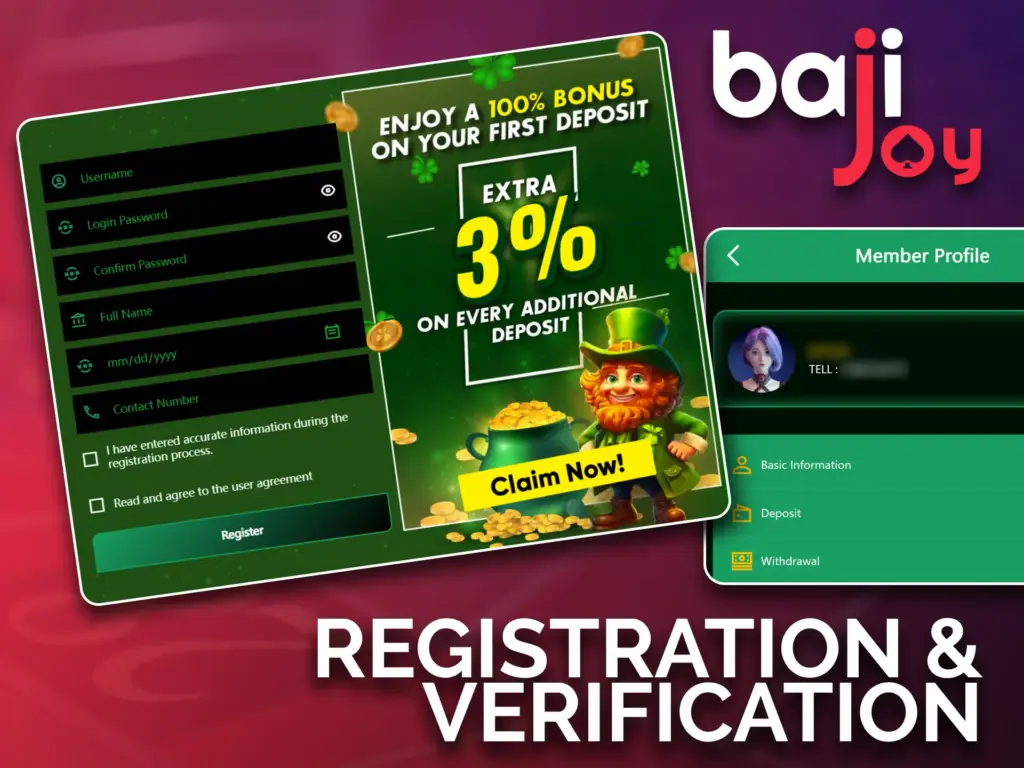 Create a Bajijoy account to access all functions of the casino.