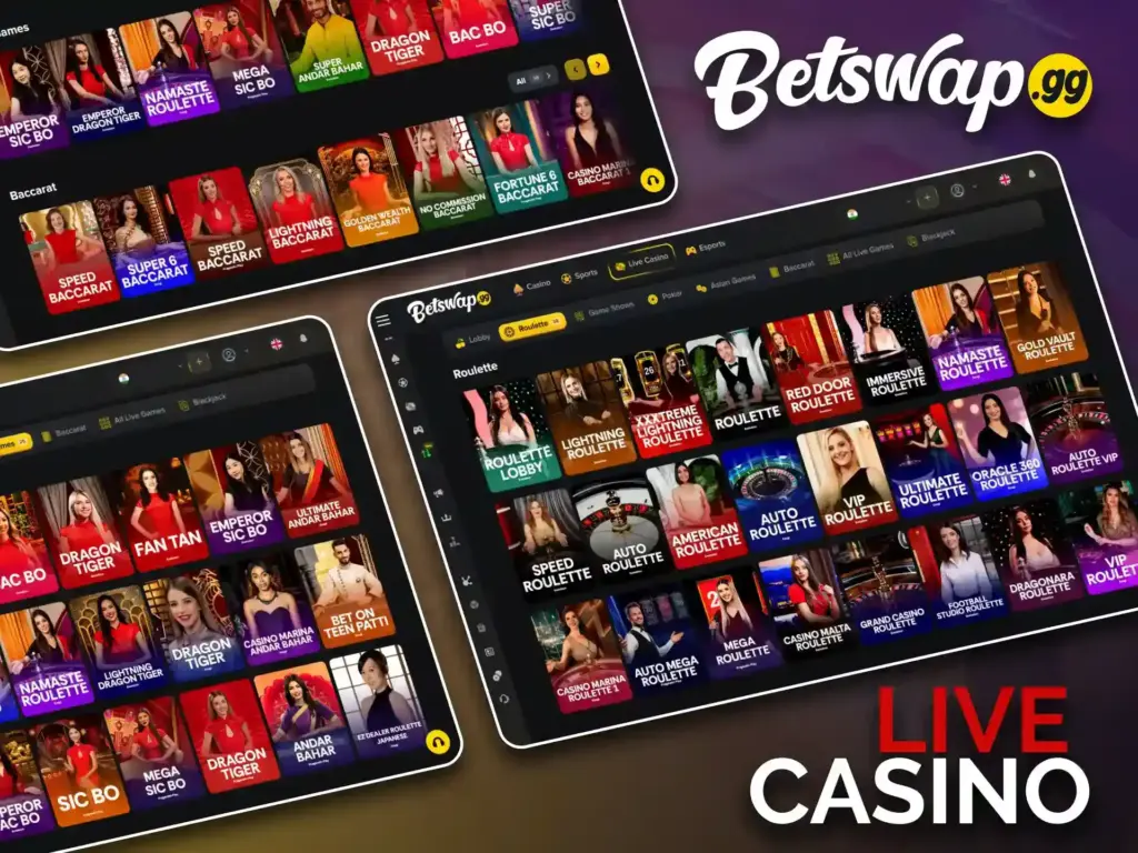 Play with real dealers in the live casino section of Betswap.
