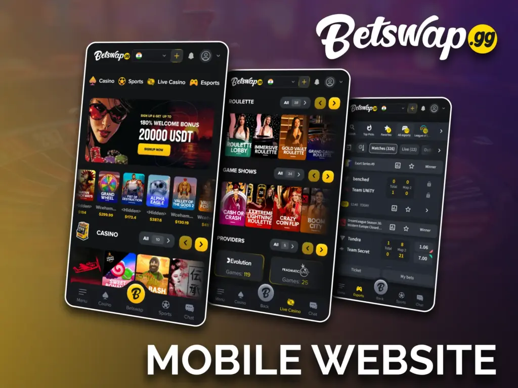 Access the Betswap mobile website version on any device.