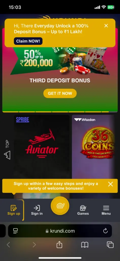Open the Krundi website on your iOS device.