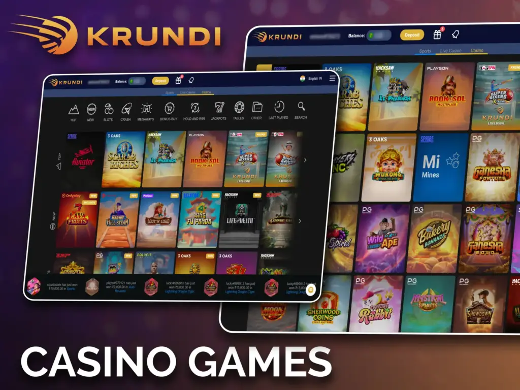 Explore a variety of casino games offered by Krundi.