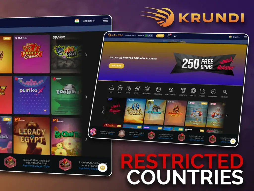 Players from some countries do not have access to Krundi casino