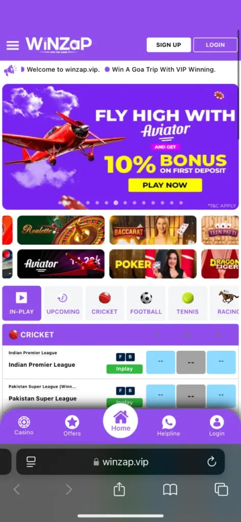 Press the share button on the Winzap website.