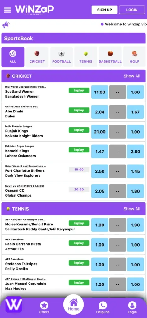 Place bets on your favourite sports at Winzap app.