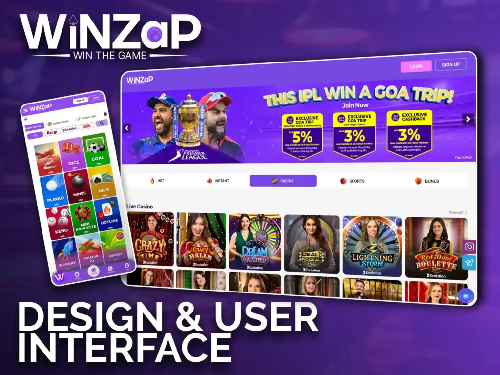 Winzap casino has a modern and vibrant design.