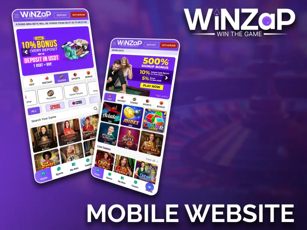 The Winzap mobile website is optimized for any device.
