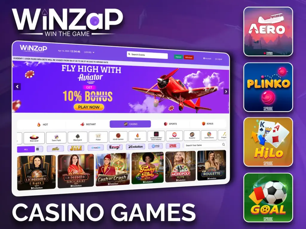 Check out Winzap's diverse collection of casino games.